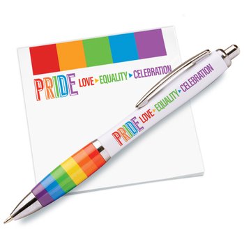 Pride: Love, Equality, Celebration Rainbow Pen & Sticky Pad Gift Set from Positive Promotions