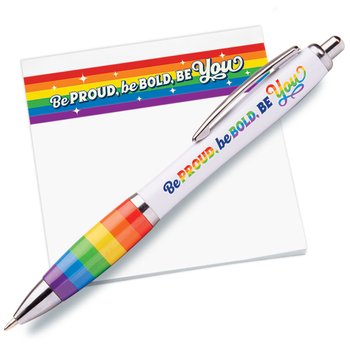 Be Proud. Be Bold. Be You. Rainbow Pen & Sticky Pad Gift Set from Positive Promotions