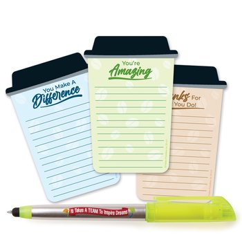 It Takes a Team to Inspire Dreams Latte Cup Sticky Pads & Pen Gift Set from Positive Promotions