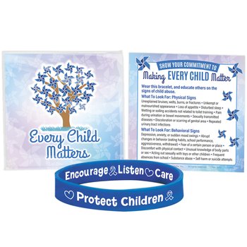 Protect Children Awareness Silicone Bracelet with Prevention Tips Card - Pack of 10 from Positive Promotions