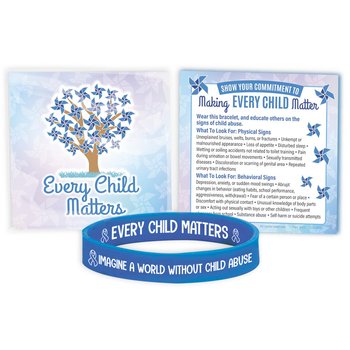 Imagine a World Without Child Abuse Awareness Silicone Bracelet With Prevention Tips Card - Pack of 10 from Positive Promotions