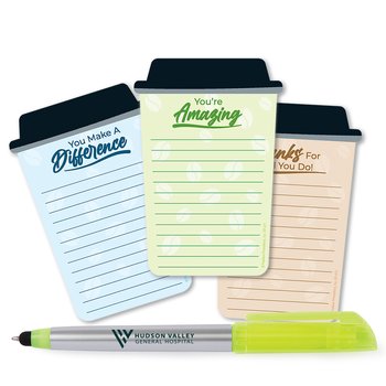 Latte Cup Sticky Pads & Pen Gift Set - One-Color Personalization Available from Positive Promotions