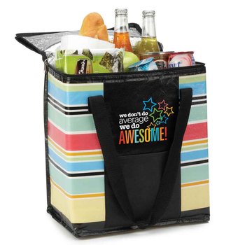 We Don't Do Average, We Do Awesome! Laminated Non-Woven Insulated Shopper Tote from Positive Promotions