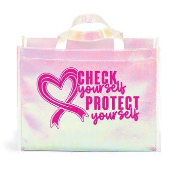 Check Yourself, Protect Yourself Pearlescent Laminated Non-Woven Tote Bag from Positive Promotions