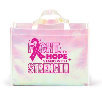 Fight With Hope, Stand With Strength Pearlescent Laminated Non-Woven Tote Bag from Positive Promotions
