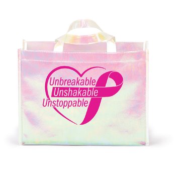 Unbreakable, Unshakable, Unstoppable Pearlescent Laminated Non-Woven Tote Bag from Positive Promotions