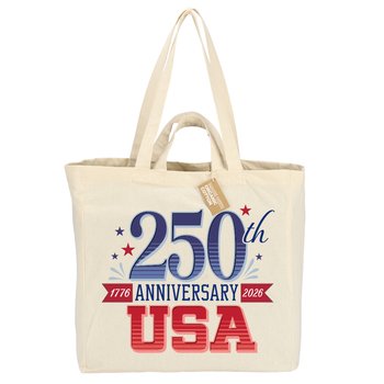 USA 250th Anniversary USA Dual Carry Handle Reusable Cotton Tote Bag from Positive Promotions