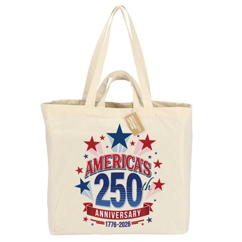 USA 250th Anniversary Stars Dual Carry Handle Reusable Cotton Tote Bag from Positive Promotions