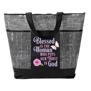 Blessed Is the Woman Who Puts Her Trust in God Malibu Non-Woven Zippered Tote Bag from Positive Promotions