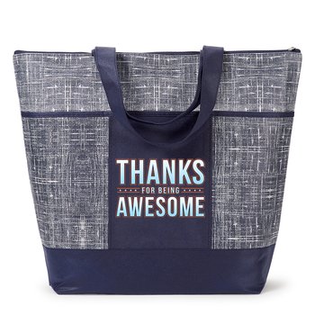 Thanks for Being Awesome Malibu Non-Woven Zippered Tote Bag from Positive Promotions