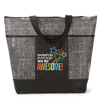 We Don't Do Average; We Do Awesome! Malibu Non-Woven Zippered Tote Bag from Positive Promotions
