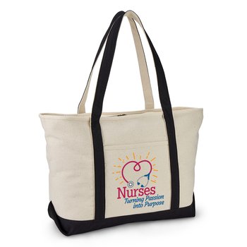 Nurses: Turning Passion Into Purpose Oversized Boater Cotton Canvas Tote Bag 24 oz. With Trolley Strap from Positive Promotions