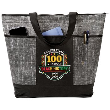 Celebrating 100 Years of Black History: 1926-2026 Malibu Non-Woven Zippered Tote Bag from Positive Promotions
