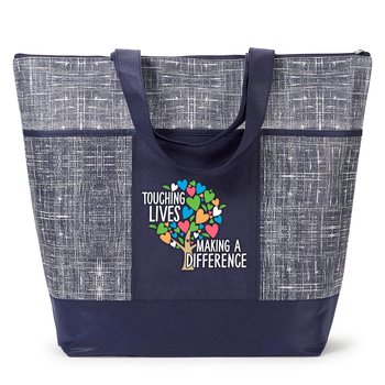 Touching Lives, Making a Difference Malibu Non-Woven Zippered Tote Bag from Positive Promotions