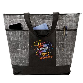 Thanks for Bringing Your Best Every Day! Malibu Non-Woven Zippered Tote Bag from Positive Promotions