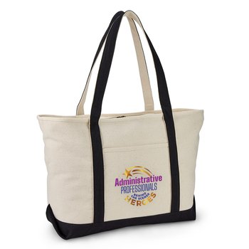 Administrative Professionals: Behind the Scenes Heroes Oversized Boater Cotton Canvas Tote Bag 24 oz. With Trolley Strap from Positive Promotions