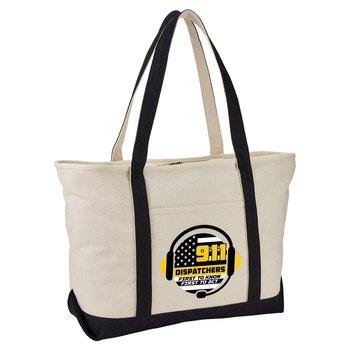 911 Dispatchers: First to Know, First to Act Oversized Boater 24-oz. Cotton Canvas Tote Bag With Trolley Strap from Positive Promotions