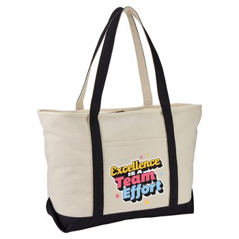 Excellence Is a Team Effort Oversized Boater 24-oz. Cotton Canvas Tote Bag With Trolley Strap from Positive Promotions