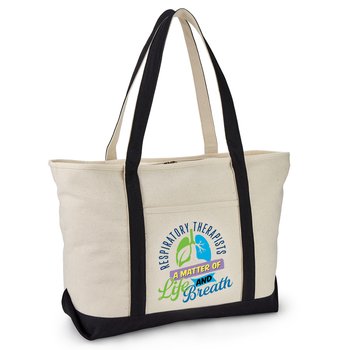 Respiratory Therapists Oversized Boater 24-Oz. Cotton Canvas Tote Bag With Trolley Strap from Positive Promotions