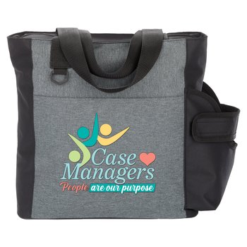 Case Managers: People Are Our Purpose Camino Heathered Tote Bag With 30-/40-oz. Drinkware Pocket from Positive Promotions