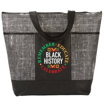 Black History: Remember, Educate, Celebrate Malibu Non-Woven Zippered Tote Bag from Positive Promotions