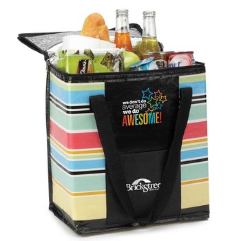 We Don't Do Average, We Do Awesome! Laminated Non-Woven Insulated Shopper Tote - One-Color Personalization Available from Positive Promotions