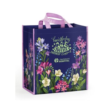 Breastfeeding: Educate, Empower, Support Floral Non-Woven Laminated Tote Bag - One-Color Personalization Available from Positive Promotions