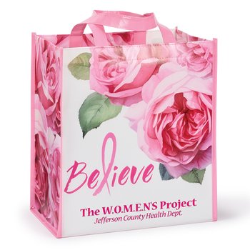 Believe (Roses) Laminated Eco-Shopper Totes - One-Color Personalization Available from Positive Promotions