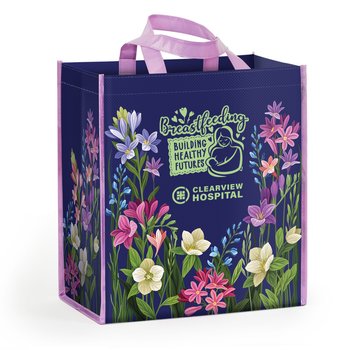 Breastfeeding: Building Healthy Futures Floral Non-Woven Laminated Tote Bag - One-Color Personalization Available from Positive Promotions