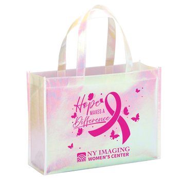 Hope Makes a Difference Pearlescent Laminated Non-Woven Tote Bag - One-Color Personalization Available from Positive Promotions