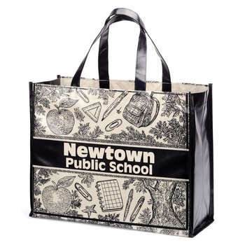 School Life Laminated Tote Bag - One-Color Personalization Available from Positive Promotions