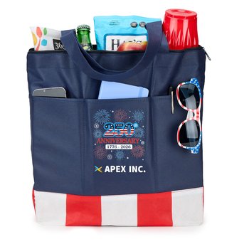 USA 250th Anniversary Fireworks Non-Woven Zippered Tote Bag - Personalization Available from Positive Promotions