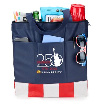 USA 250th Anniversary Statue of Liberty Non-Woven Zippered Tote Bag - Personalization Available from Positive Promotions