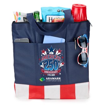 USA 250th Anniversary Stars Non-Woven Zippered Tote Bag - Personalization Available from Positive Promotions