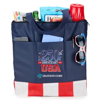 USA 250th Anniversary USA Non-Woven Zippered Tote Bag - Personalization Available from Positive Promotions
