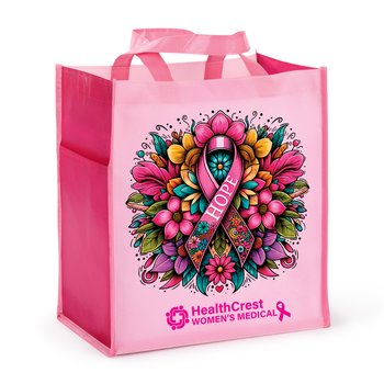 HOPE Floral Laminated Shopper Tote - Personalized from Positive Promotions