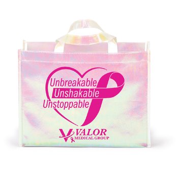 Unbreakable, Unshakable, Unstoppable Pearlescent Laminated Non-Woven Tote Bag - One-Color Personalization Available from Positive Promotions