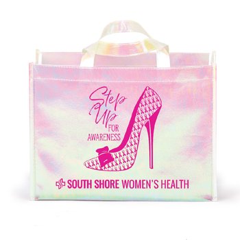 Step Up For Awareness Pearlescent Laminated Non-Woven Tote Bag - One-Color Personalization Available from Positive Promotions