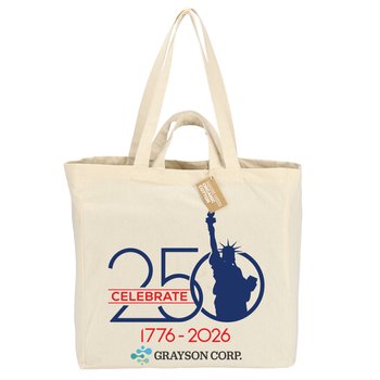 USA 250th Anniversary Statue of Liberty Dual Carry Handle Reusable Cotton Tote Bag - Personalization Available from Positive Promotions
