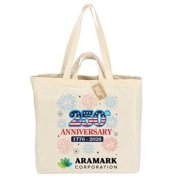 USA 250th Anniversary Fireworks Dual Carry Handle Reusable Cotton Tote Bag - Personalization Available from Positive Promotions