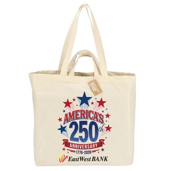 USA 250th Anniversary Stars Dual Carry Handle Reusable Cotton Tote Bag - Personalization Available from Positive Promotions