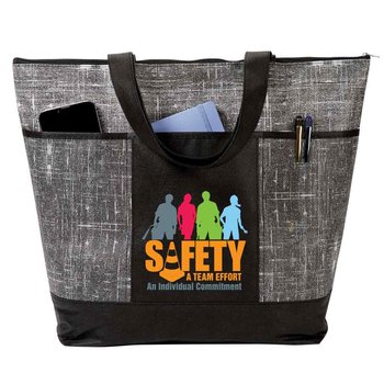Workplace Safety Black Malibu Non-Woven Zippered Tote Bag - Personalization Available from Positive Promotions