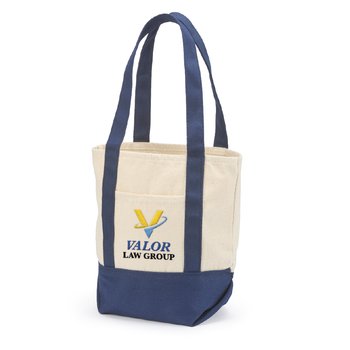 Natural/Navy Cotton Canvas Market Tote Bag - Embroidered Personalization Available from Positive Promotions