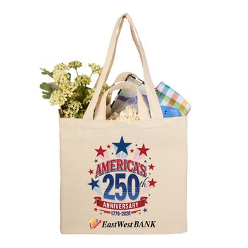 USA 250th Anniversary Stars Dual Carry Handle Reusable Cotton Tote Bag - Personalization Available from Positive Promotions
