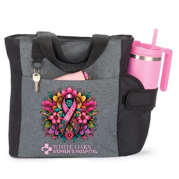 Hope Floral Camino Heathered Tote Bag With 30-/40-oz. Drinkware Pocket - Personalization Available from Positive Promotions