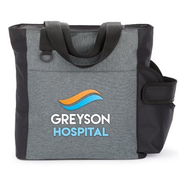 Black Camino Heathered Tote Bag With 30-/40-oz. Drinkware Pocket - Personalization Available from Positive Promotions