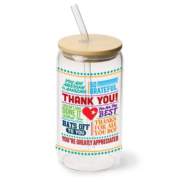 Thank You! Words of Appreciation Cooper Glass Can/Tumbler 16 oz. With Straw & Bamboo Lid from Positive Promotions