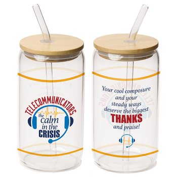 Telecommunicators: The Calm in the Crisis Cooper Glass Can/Tumbler 16 oz. With Straw & Bamboo Lid from Positive Promotions