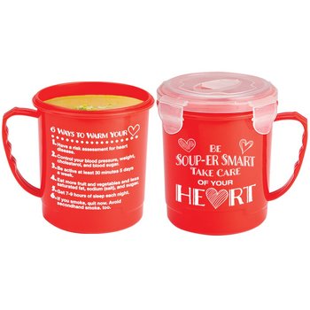Be Soup-Er Smart: Take Care of Your Heart Soup Mug 24-Oz. With Locking Lid from Positive Promotions