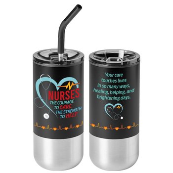 Nurses: The Courage To Care, The Strength To Help Black Fresno Hot/Cold Stainless Steel Tumbler 20-Oz. With Straw from Positive Promotions